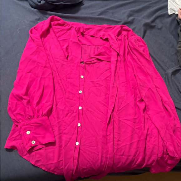 Karen Kane Fuchsia Blouse tie neck nwot - Picture 1 of 5